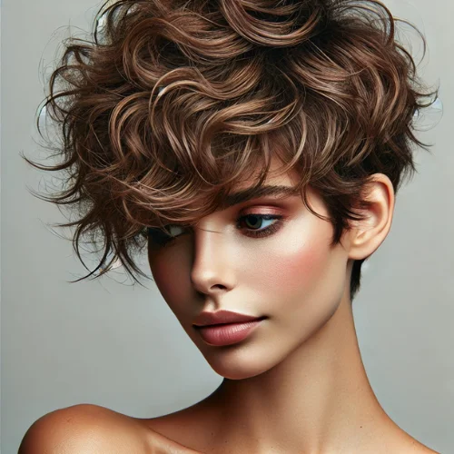 17. Corte pixie con capas y rizos naturales