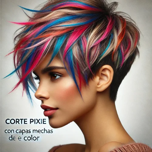 19. Corte pixie con capas y mechas de color