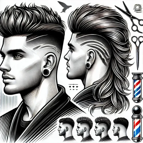 11. Mullet Fade con Diseño en los Laterales