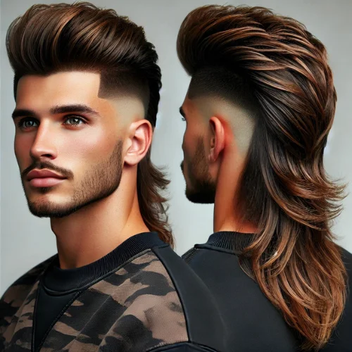 12. Mullet Fade con Cabello Largo en la Parte Trasera