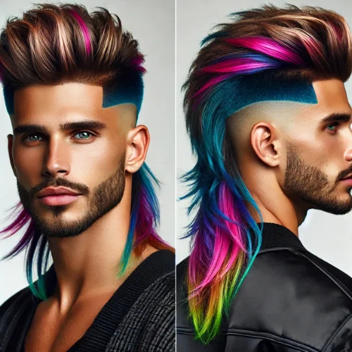 16. Mullet Fade con Mechas o Colores Vibrantes